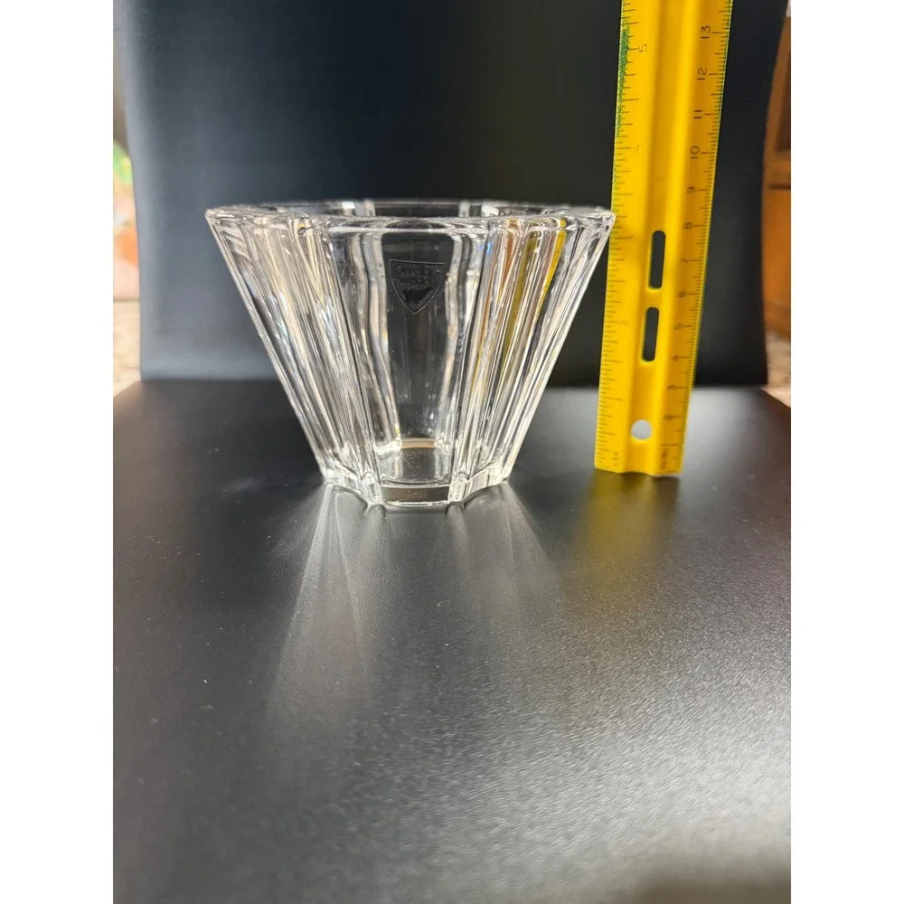 Orrefors Sweden Crystal Orion Fluted Octagonal Bowl Clear Glass Art Signed 5.25
